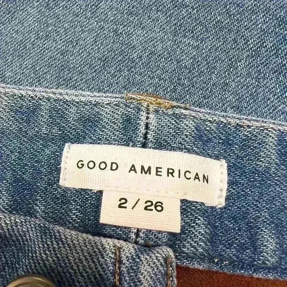 GOOD AMERICAN Icon Mixed Media Denim & Faux Suede Pants In Indigo081 Size 2/26 - Picture 8 of 9